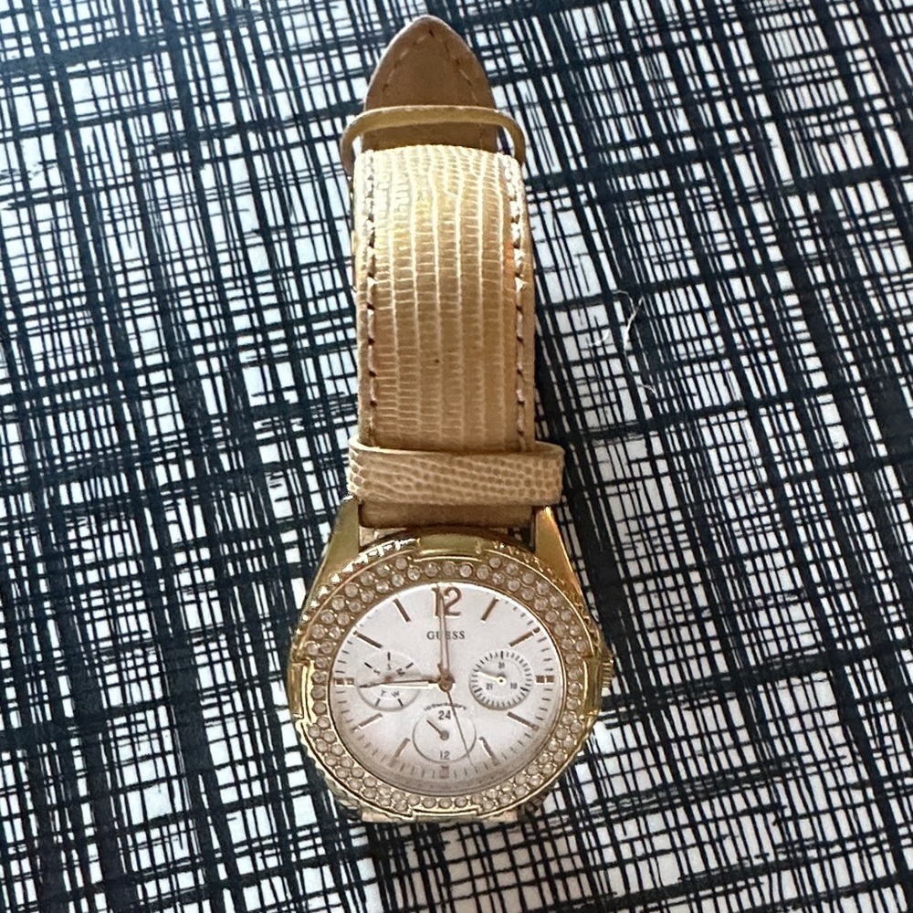 Guess Gold Watch with Cream Strap